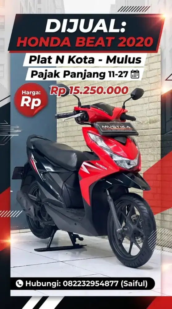 Perfect Condition!!Honda Beat CBS 2020 N Kota Pajek Baru Mulus-Mustika