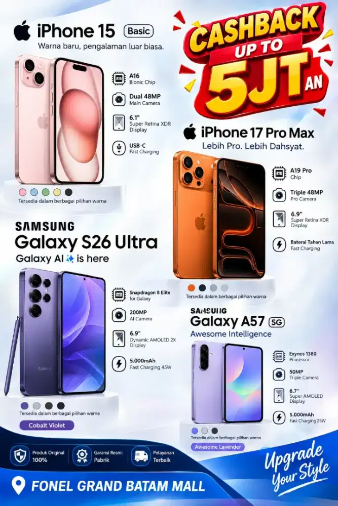 Promo terbaru  samsung dan iphone Fonel Grandmallbatam