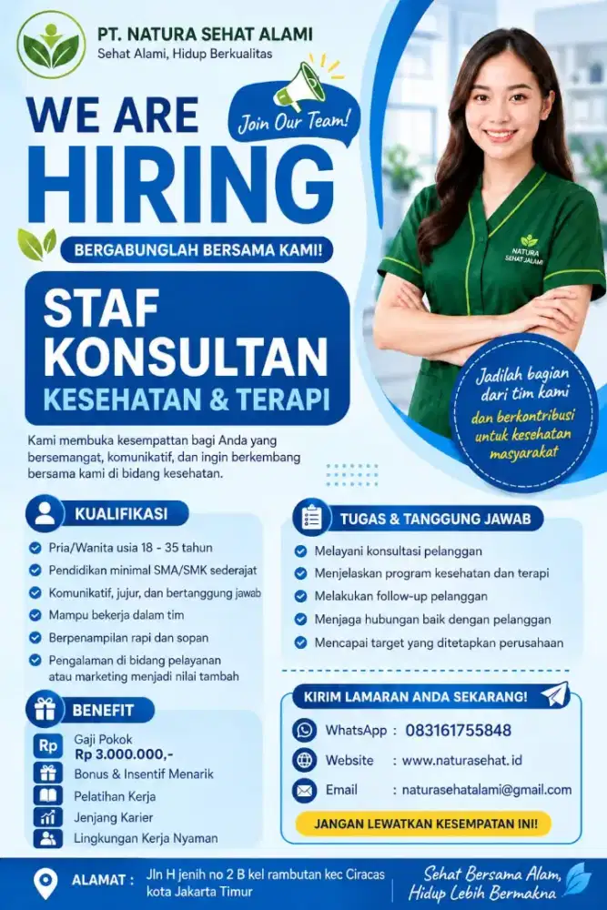 LOWONGAN KERJA-STAP KONSULTAN KESEHATAN & TERAPI