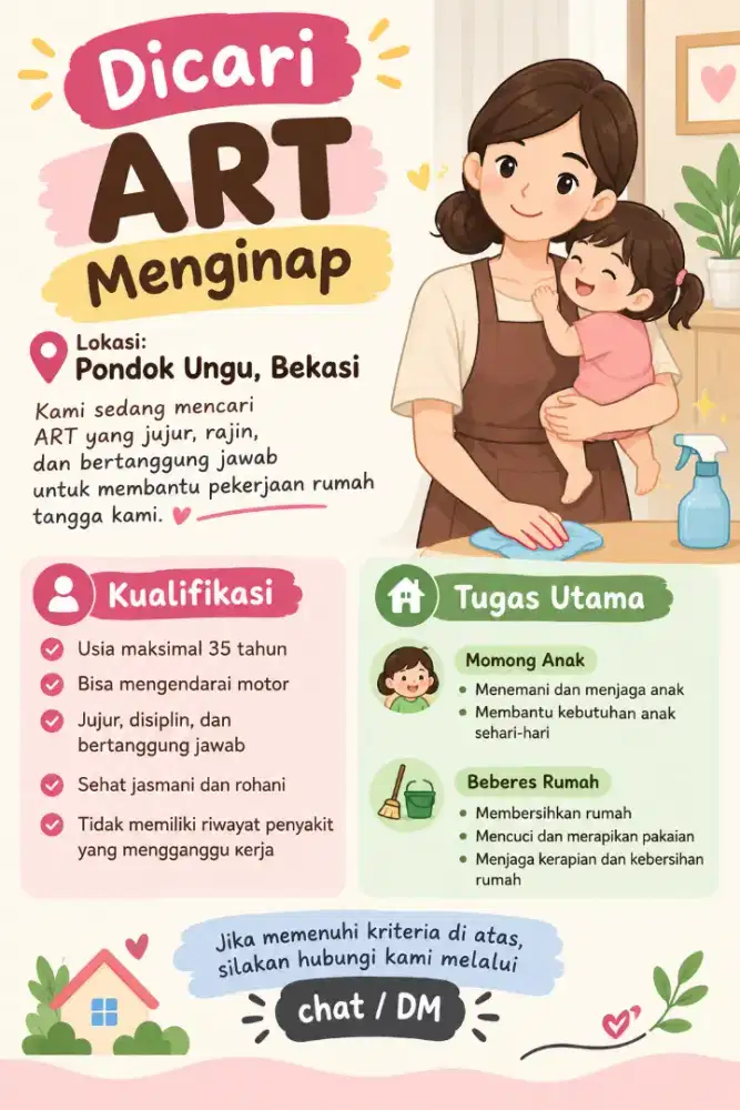 Dicari ART Menginap
