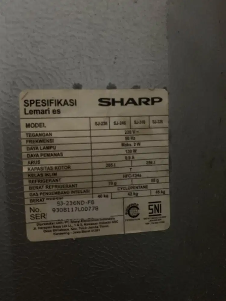 KULKAS SHARP 2 PINTU