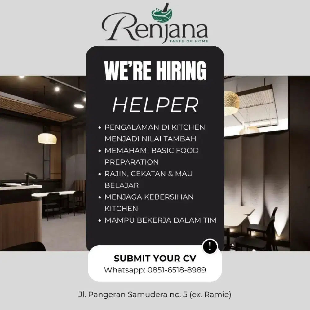 Loker waitress dan helper dapur