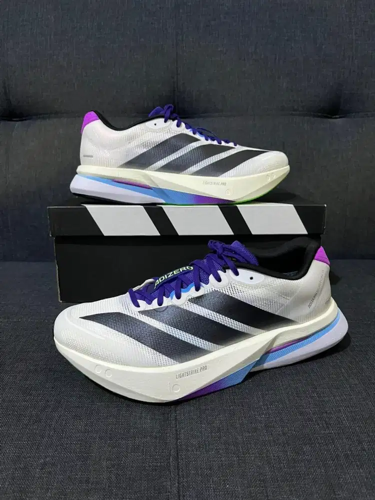 Sepatu Running Adidas Adizero Boston 13 White Black Purple Size 41 1/3