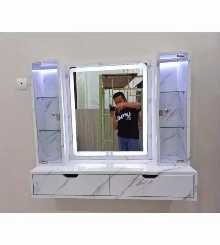 Meja Rias Lampu 3 Warna LED Touchscreen 100x35 Cermin Rias Gantung