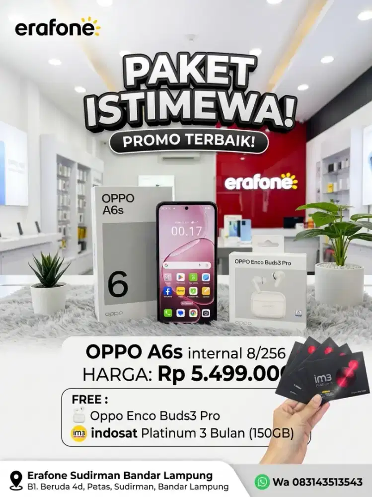 Oppo A6s Tripple Promo!! Free indosat Platinum+Encobuds 3 Pro