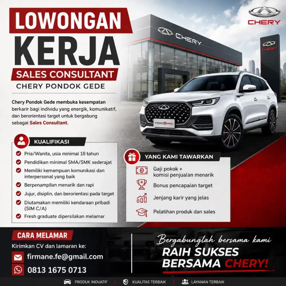 Dibutuhkan sales chery pondok gede