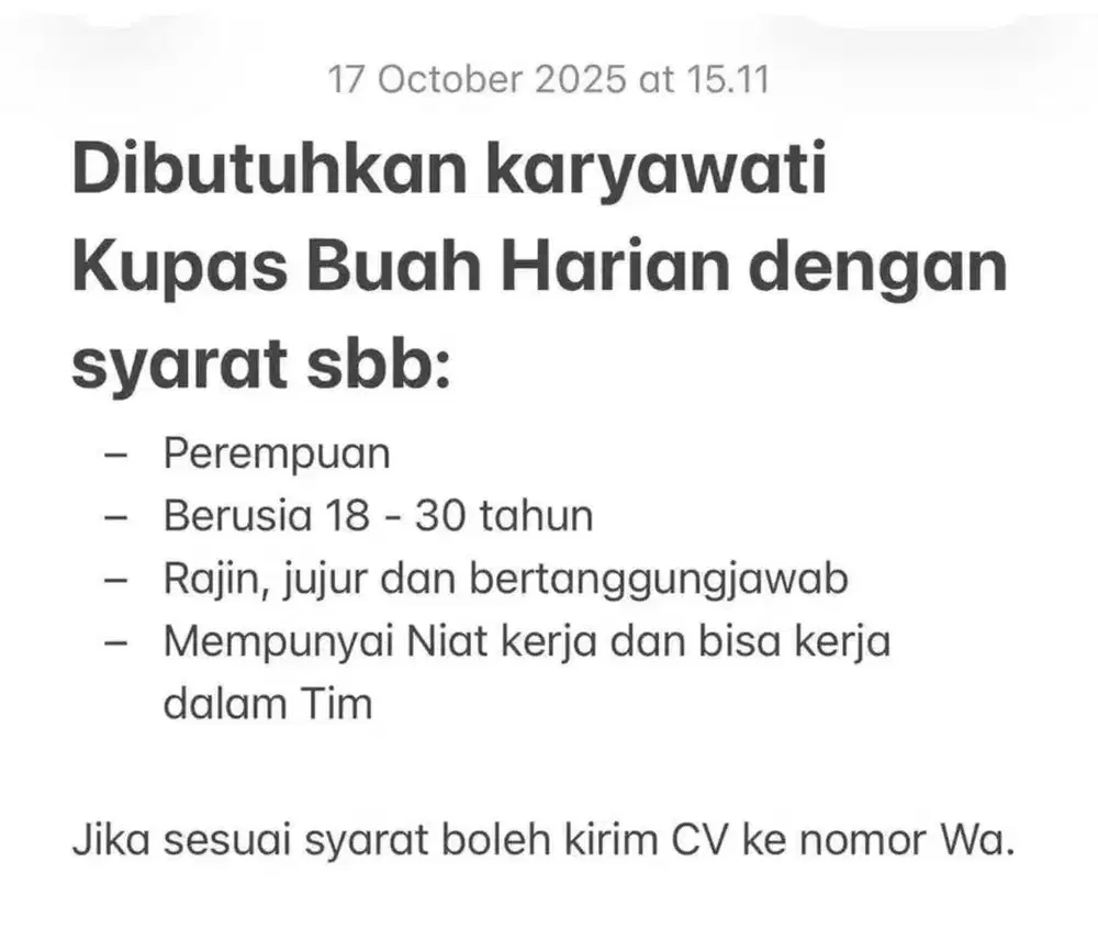 Dibutuhkan segera untuk yang serius dan niat kerja