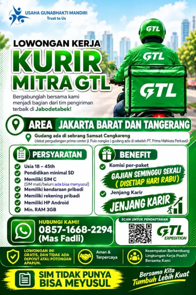 LOWONGAN KERJA KURIR DELIVERY GTL,SPX DAN ASTRO: TANPA SIM BISA DAFTAR