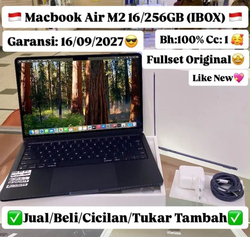 Macbook Air M2 16/256 Gb Midnight Ibox Garansi panjang