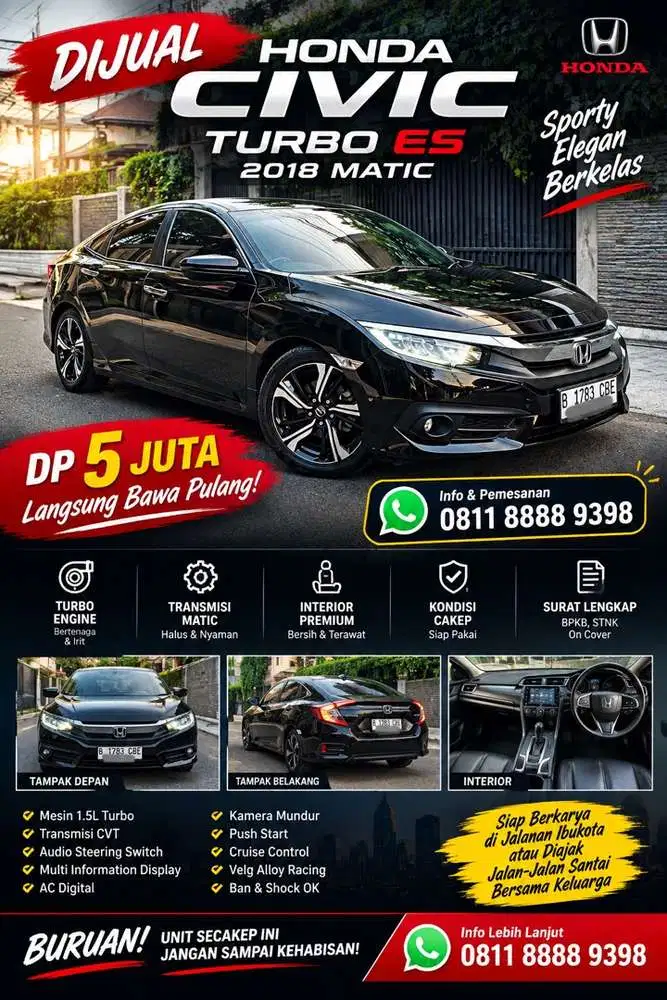 Honda CIVIC TURBO ES 2018 DP 5 Juta