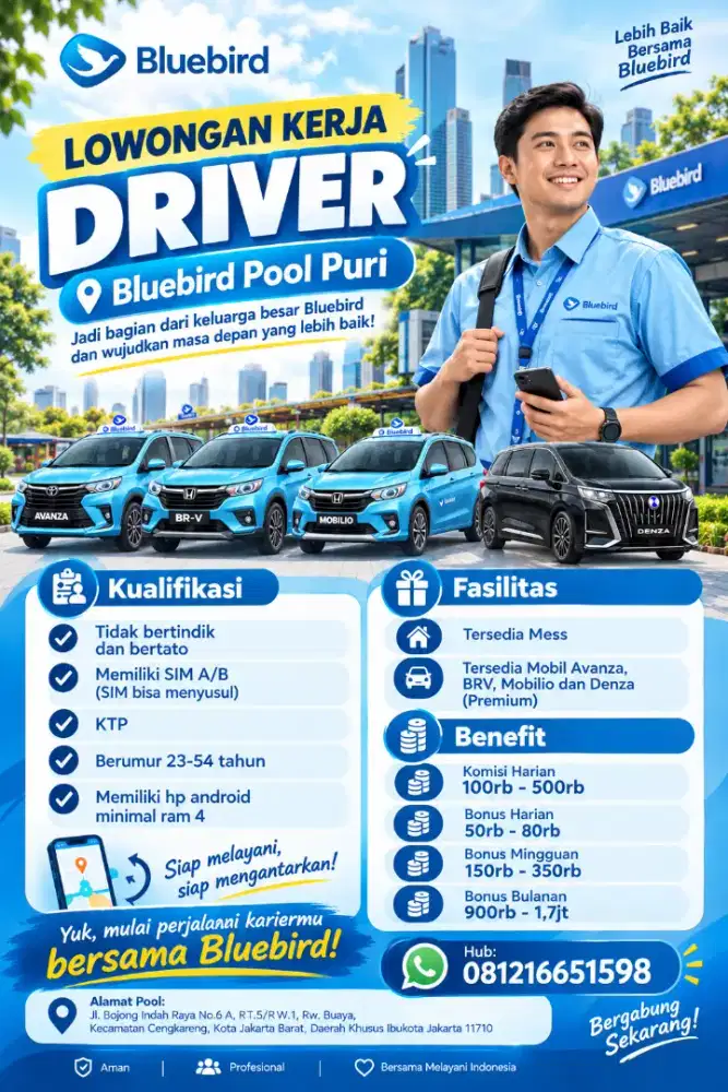 LOWONGAN KERJA DRIVER TAXI BLUEBIRD (POOL PURI 1)