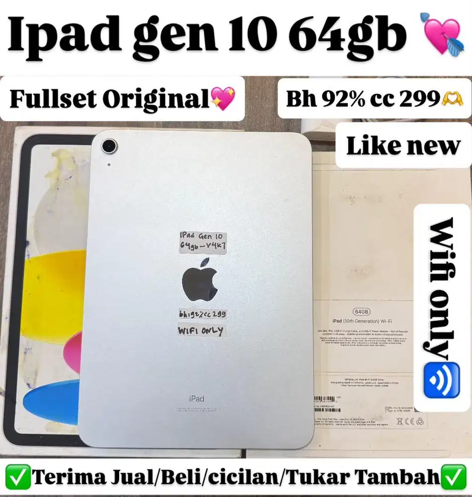 Ipad Gen 10 64 Gb Silver Fullset original
