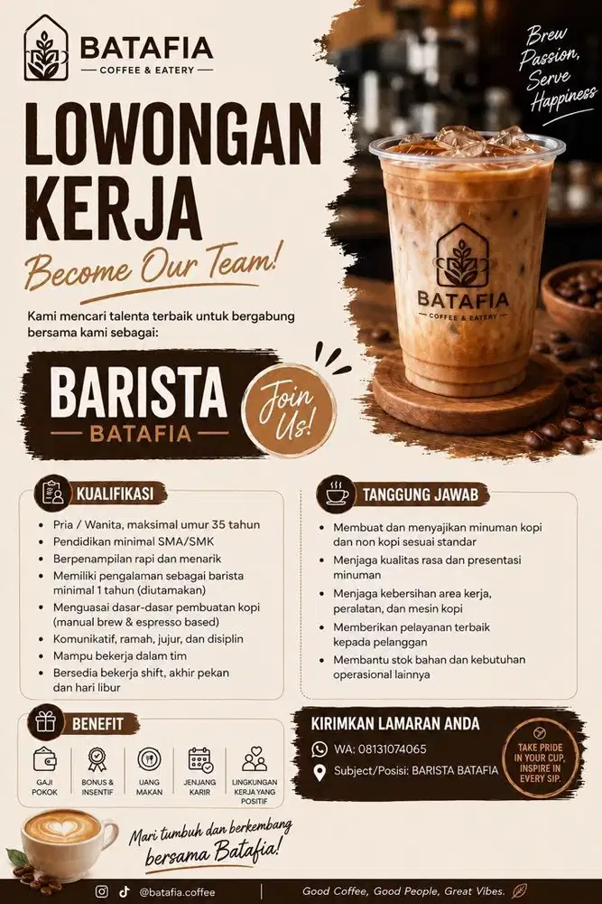 Dicari barista dan helper yang beepengalaman