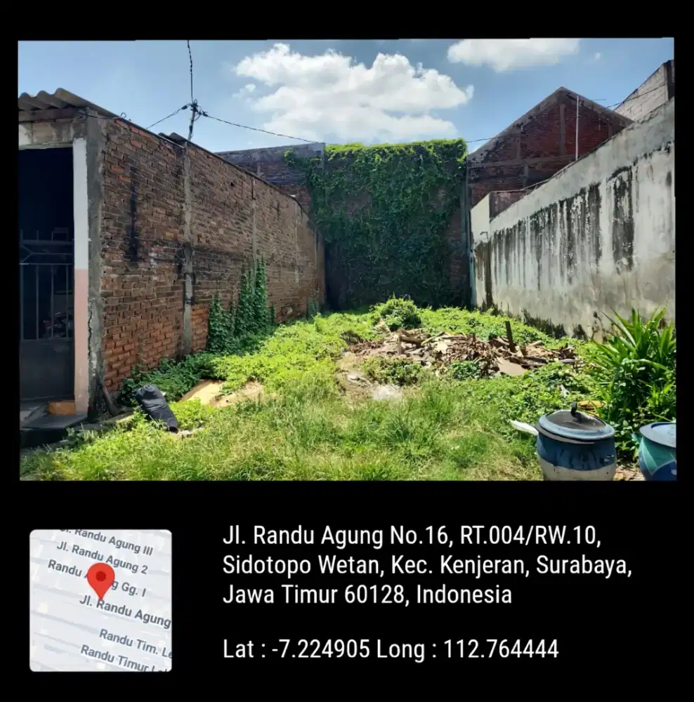 Tanah 112m² | 6,5 x 17m | Randu Agung - Kenjeran