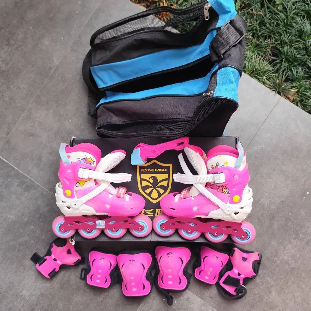 Sepatu Roda Anak FLYING EAGLE L6 LUMOS Pink Inline Skate Ukuran 28-32