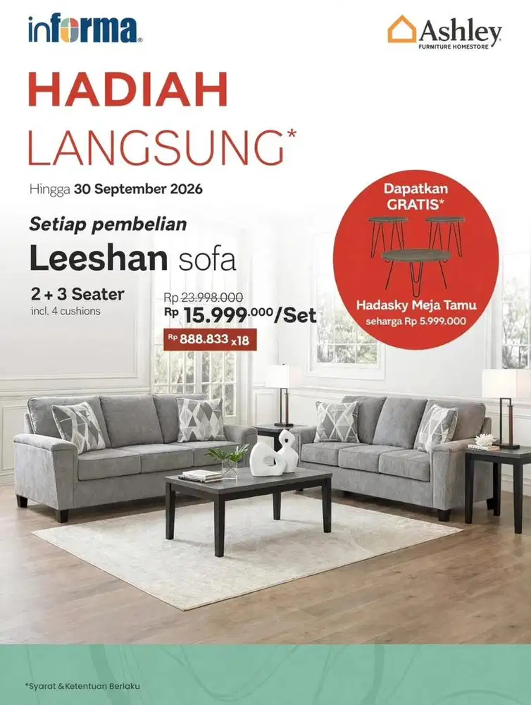 Beli sofa set free meja set