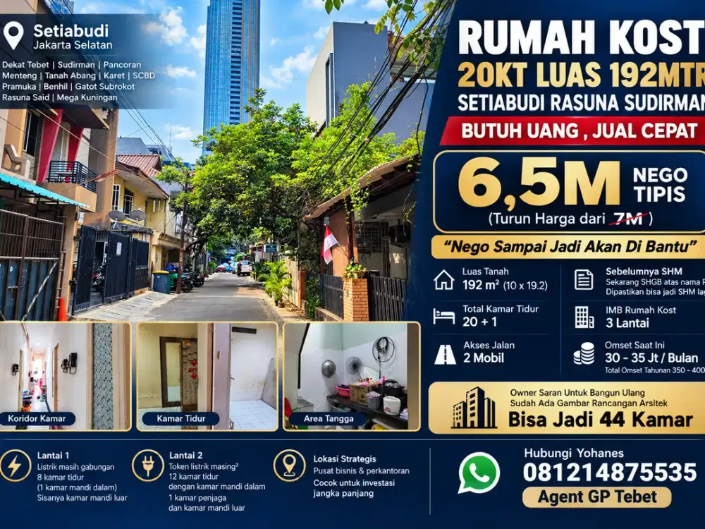 Rumah Kost 20 Kamar Setiabudi Hitung Tanah