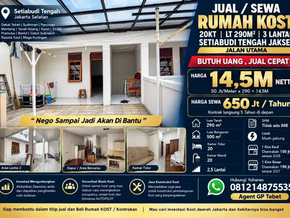Rumah Kost 20 Kamar Setiabudi Tengah Income Rp650 Juta/Tahun