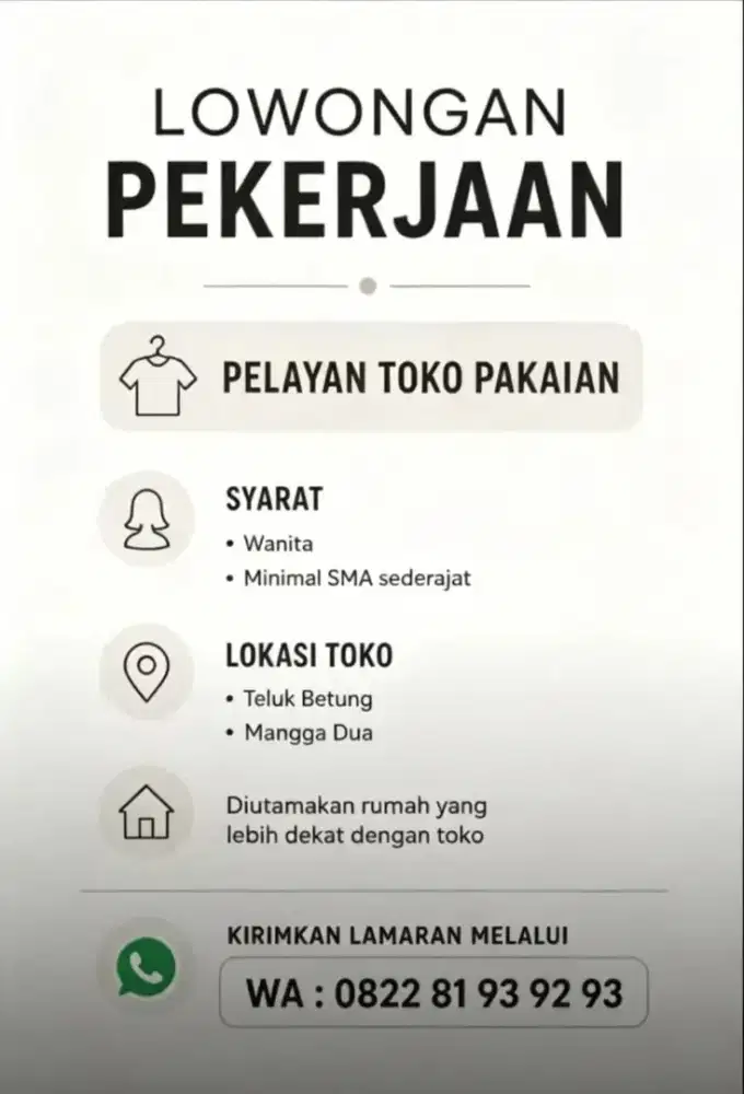 Lowongan kerja pelayan toko pakaian