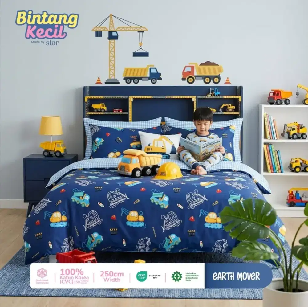 Seprei katun motif excavator anak