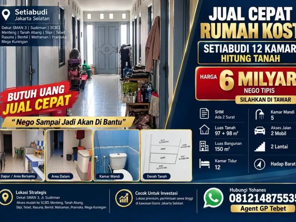 Rumah Kost Setiabudi 12 Kamar Hitung Tanah
