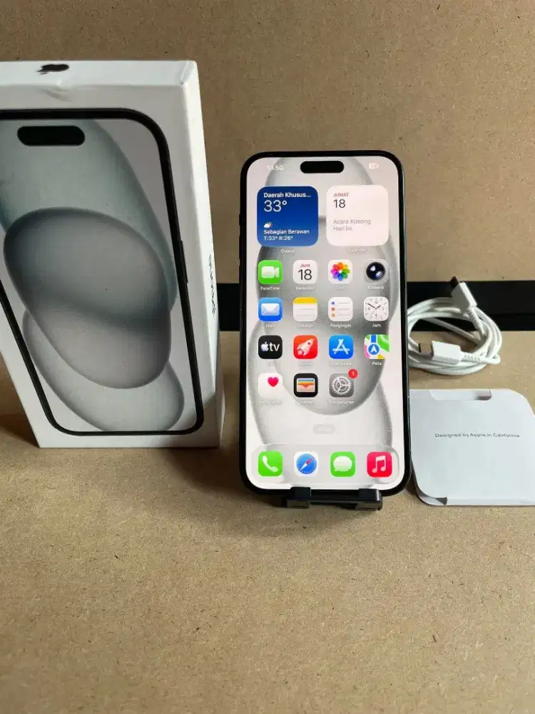 Iphone 15 plus 128gb black inter all operator fullset mulus no minus