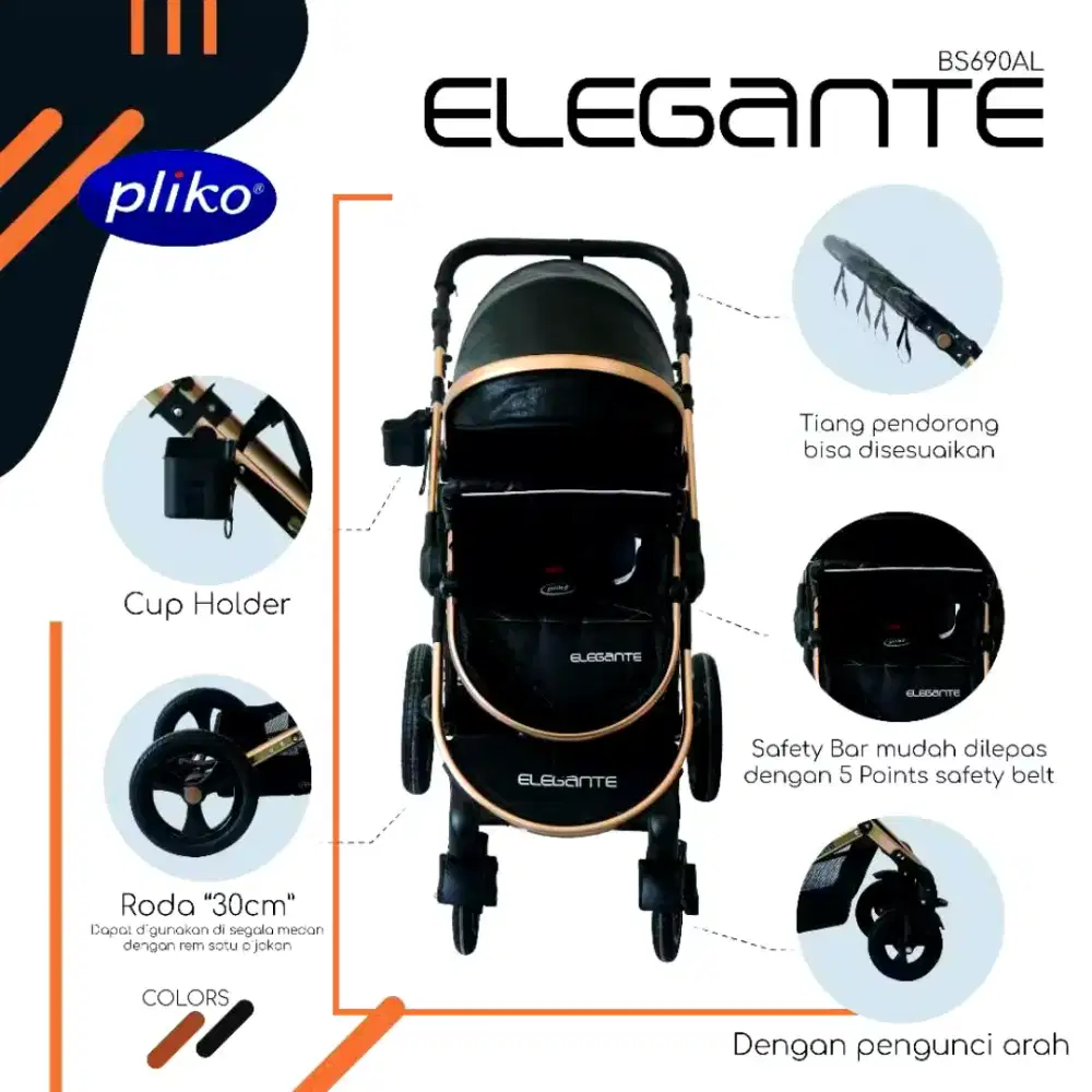 Stroller 2 in 1 Pliko Elegante BS690AL -  Stroller Bayi Aluminium