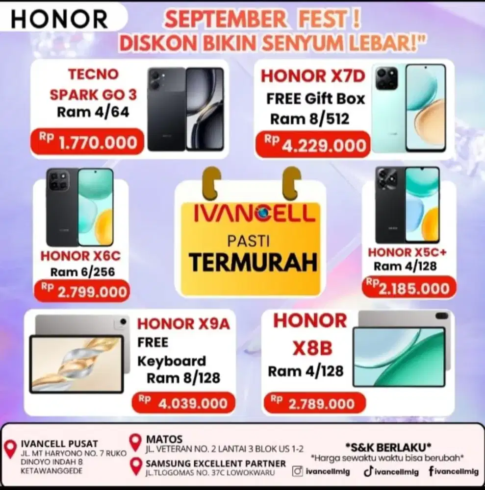HONOR PROMO HARGA TERMURAH CICILAN BUNGA SUPER RENDAH