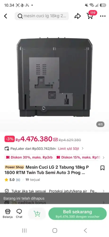 Mesin cuci masih baru banget dan belum dibuka.