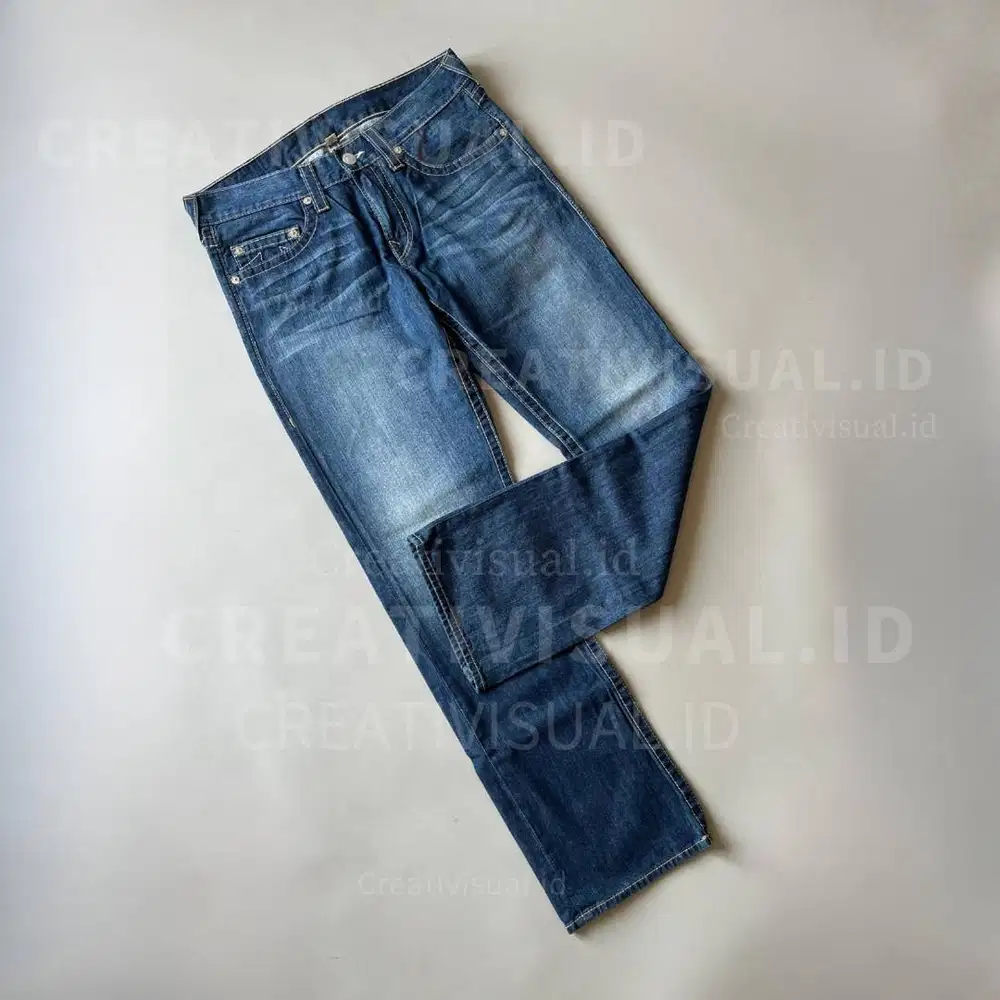 True Religion Celana Jeans Pria Slim Straight Dark Blue Size 34 Denim