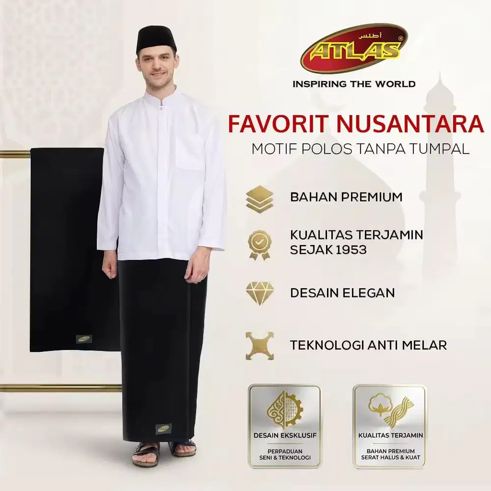 Sarung Atlas Favorit Nusantara Hitam Polos