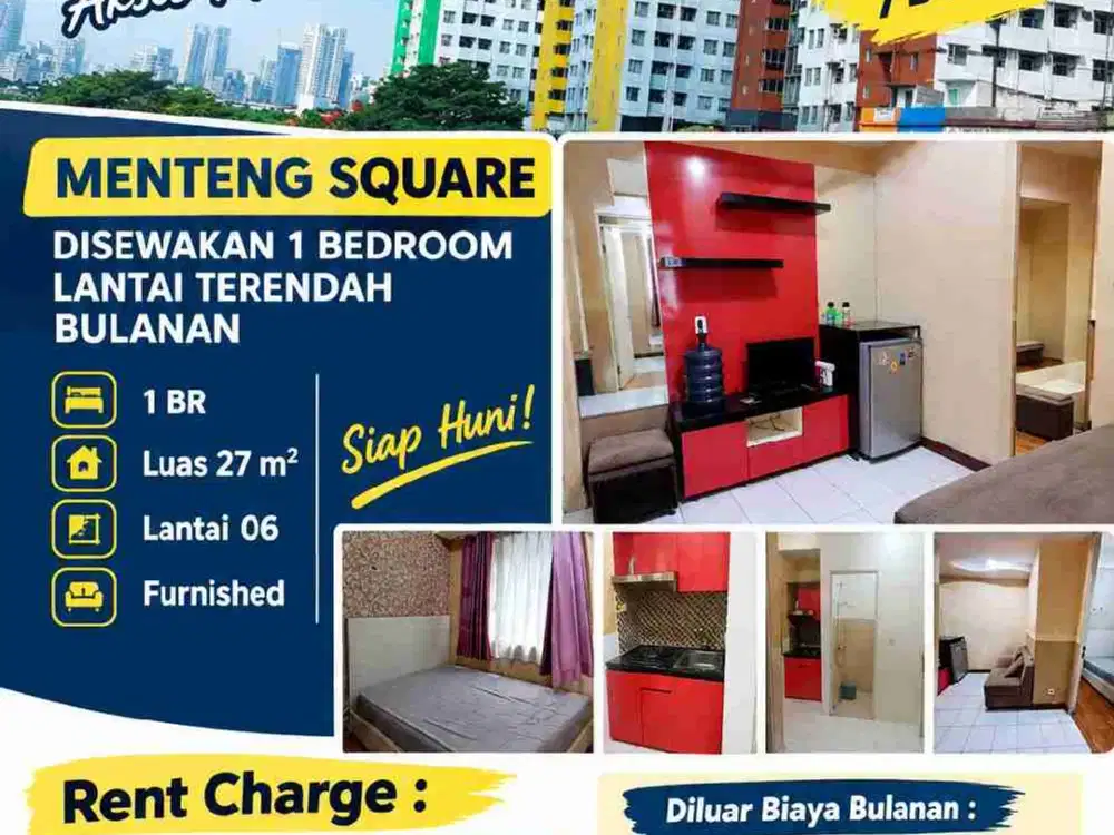 Menteng square disewakan 1 bedroom lantai terendah bulanan 
Furnished