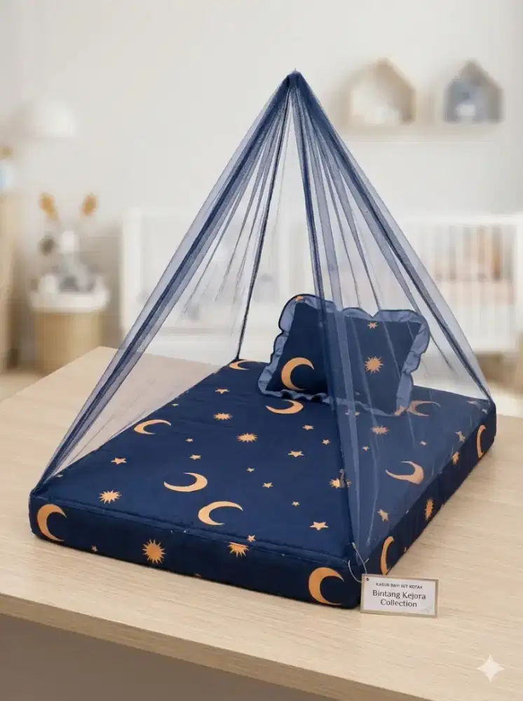 Kasur Bayi Set Kelambu Preloved Murah – Motif Bulan Bintang