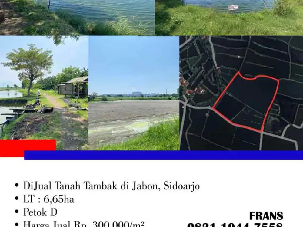DiJual Cepat Tanah Tambak di Jabon, Sidoarjo