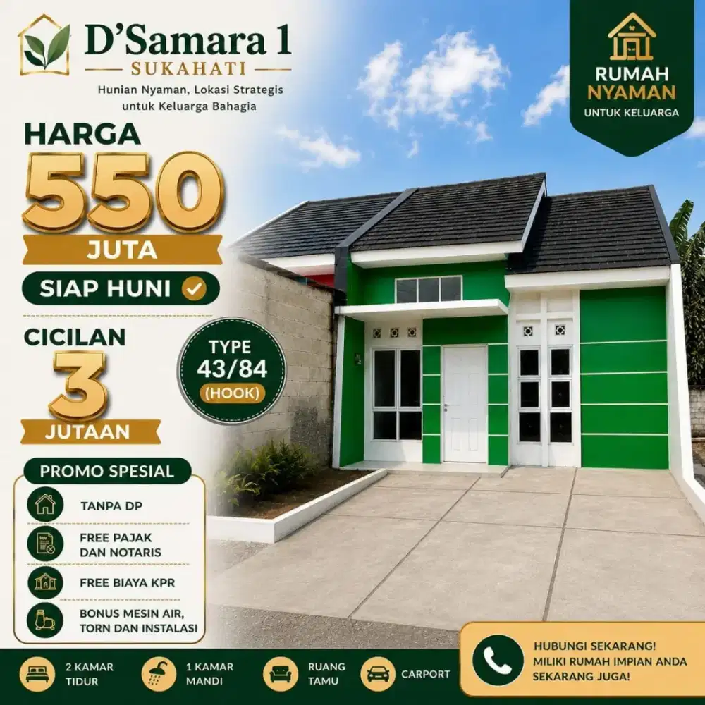 Rumah hook di sukahati, ready & siap huni, legalitas pecah akad AJB/BN