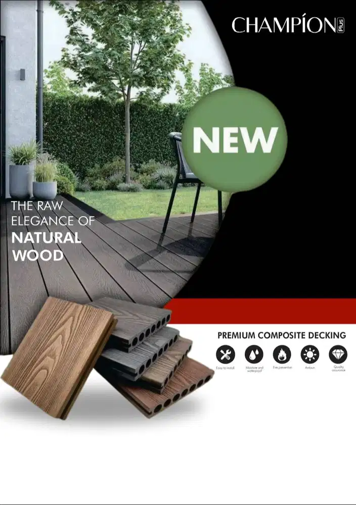 Champion Decking WPC Lantai Kayu Outdoor Motif Serat Kayu Tebal 23mm