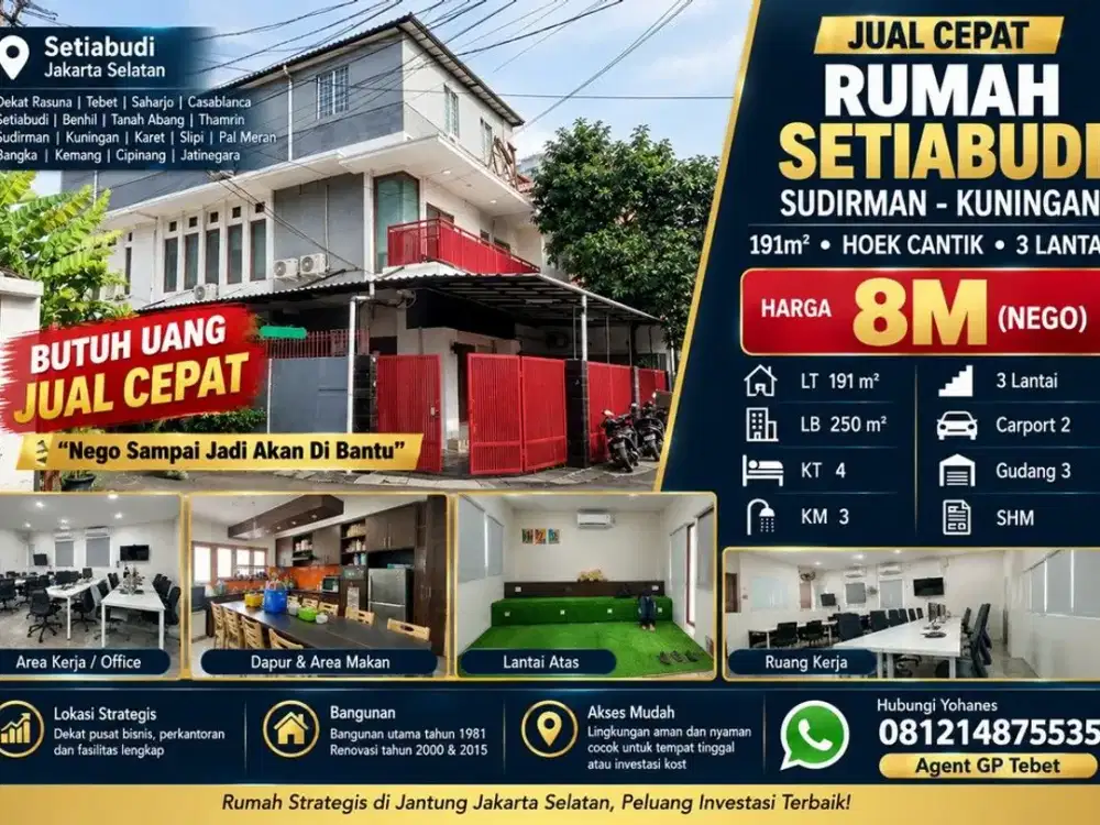 Rumah Hook Setiabudi LT 191 m² 3 Lantai Dekat Sudirman