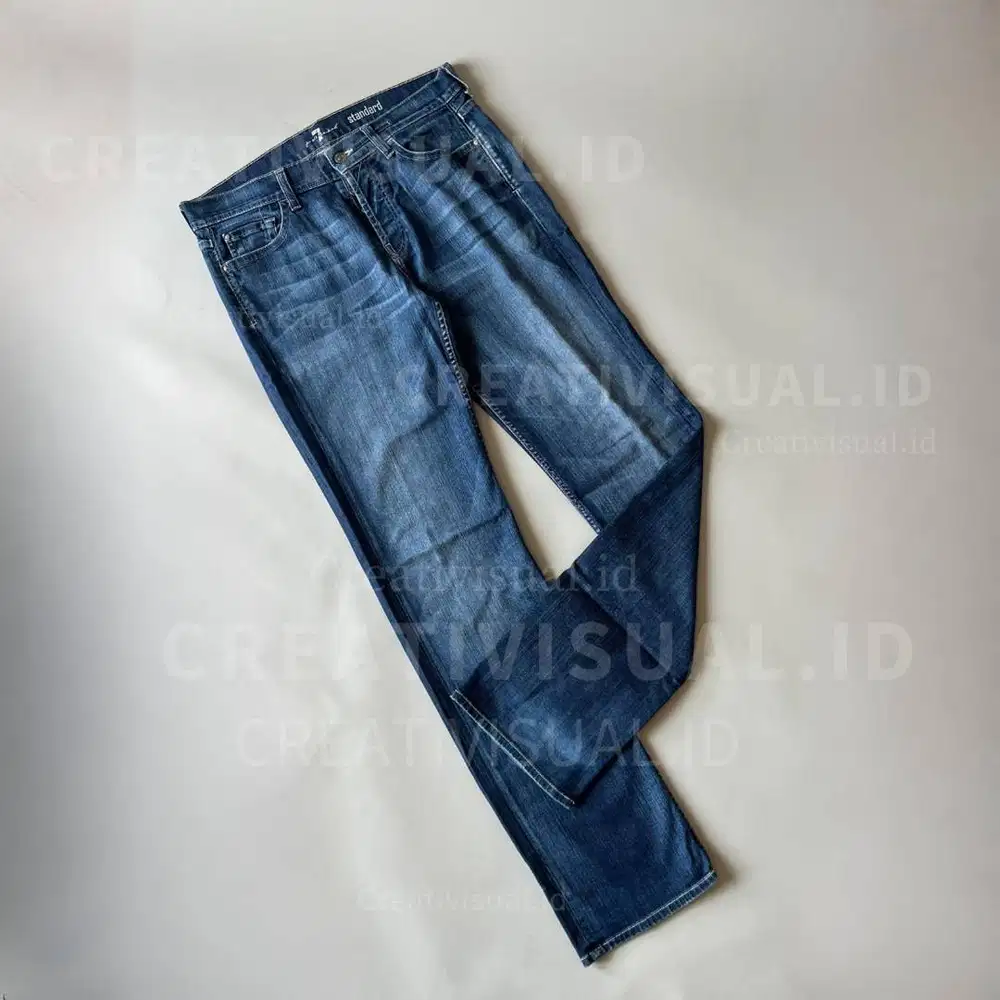 7 For All Mankind Celana Jeans Pria Straight Dark Blue Size 32 Denim