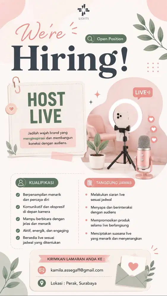 LOWONGAN KERJA – STREAMER / HOSTLIVE / HOST LIVE / SALES HOST /