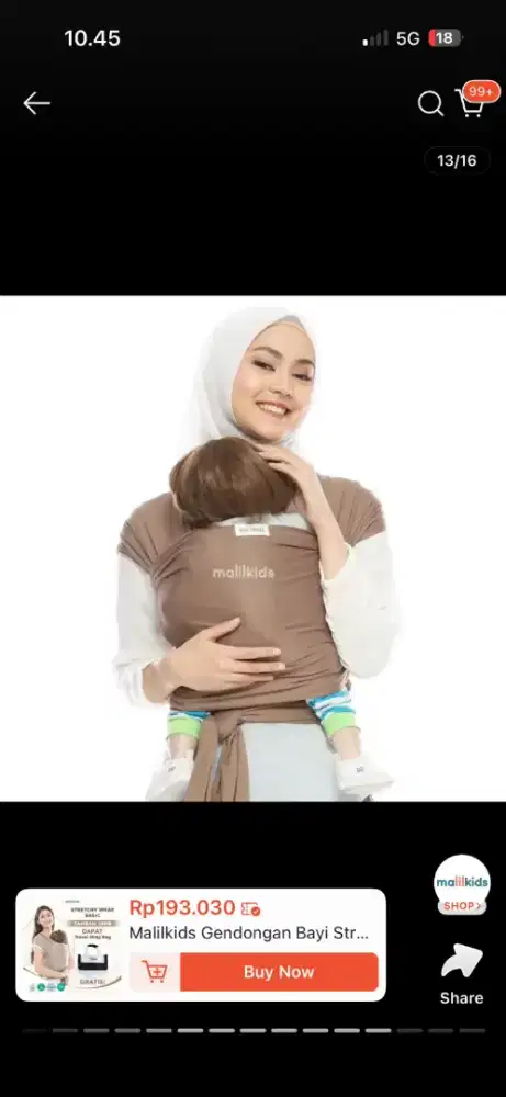 Gendongan Malilkids Stretchy Wrap Choco (Kondisi 99% Mulus)