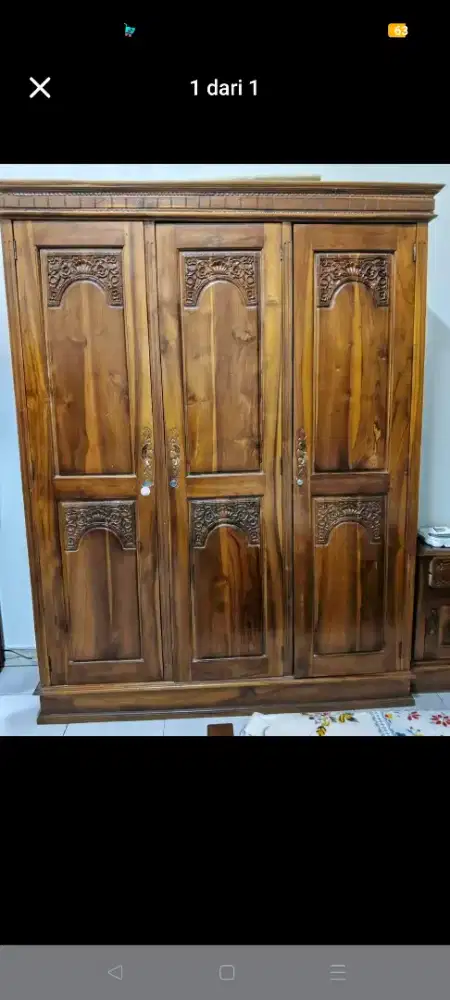 lemari pakaian jati Jepara asli 3 pintu