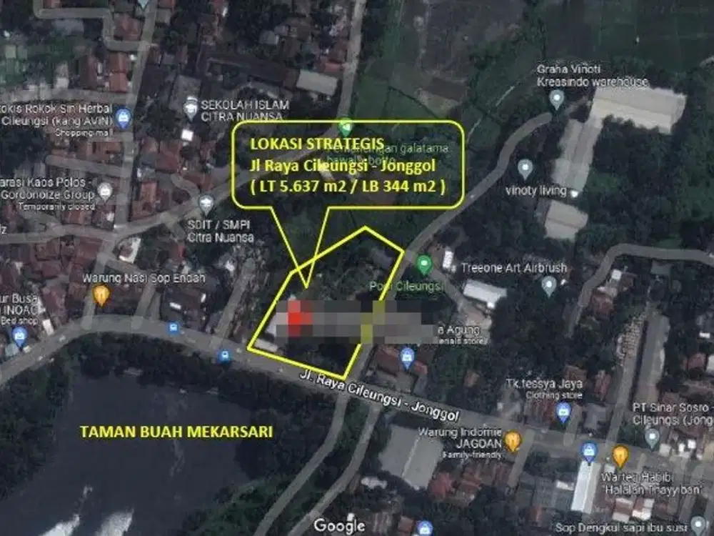 Dijual Turun Harga Tanah Komersil Transyogi Dekat Hermina Mekarsari