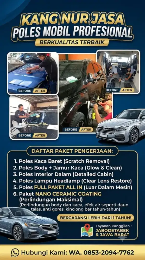 Poles Kaca Baret + Salon Mobil + Nano ceramic coating
