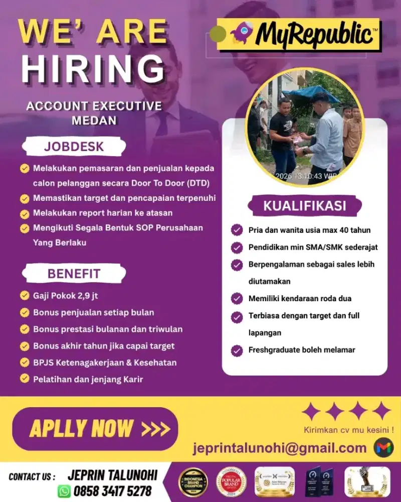 [URGENT] SALES LAPANGAN WIFI MYREPUBLIC MEDAN