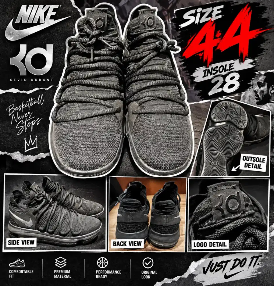 Sepatu Basket Size 44 Insole 28 Full Black
