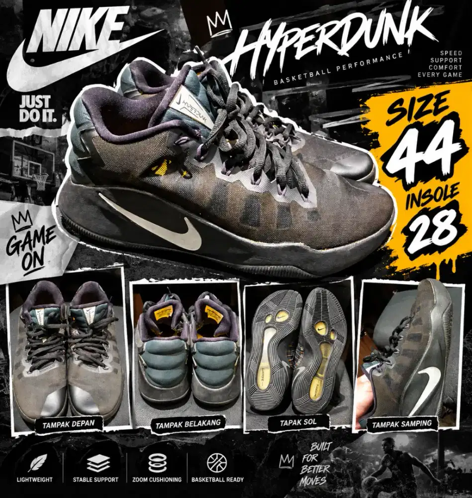 Sepatu Basket size 44 Insole 28
