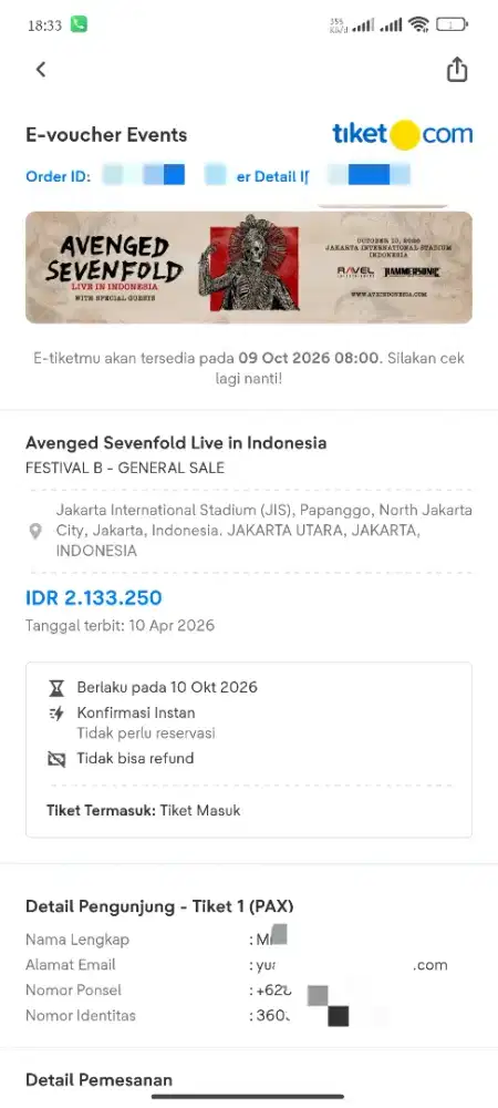 Tiket Konser Avenged Sevenfold Festival B