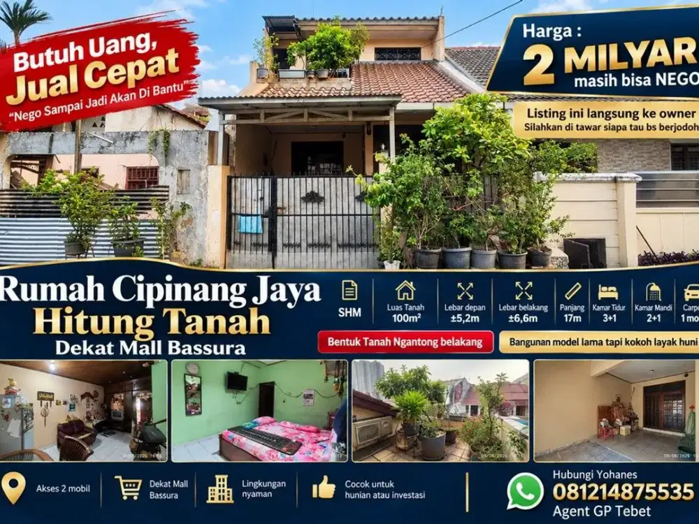 Rumah Cipinang Jaya hitung tanah dekat Mall Bassura