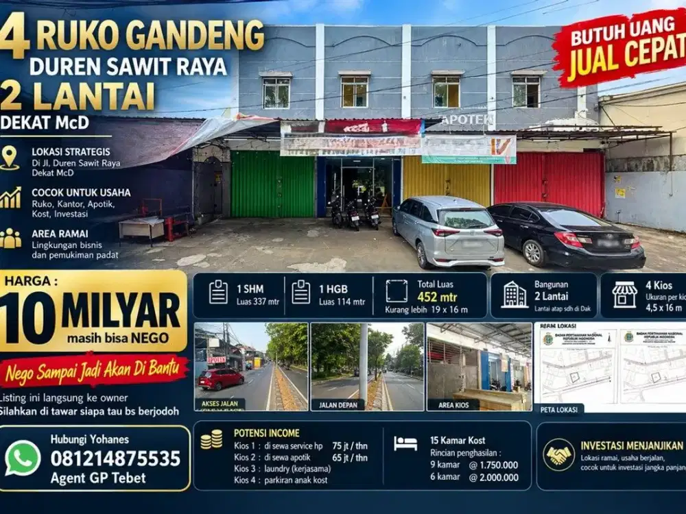 4 Ruko Gandeng Duren Sawit Raya 2 lantai dekat McD