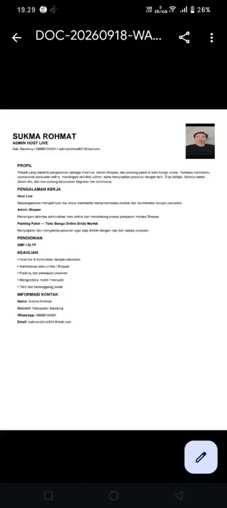 Mencari pekerjaan, driver, admin online/ host live